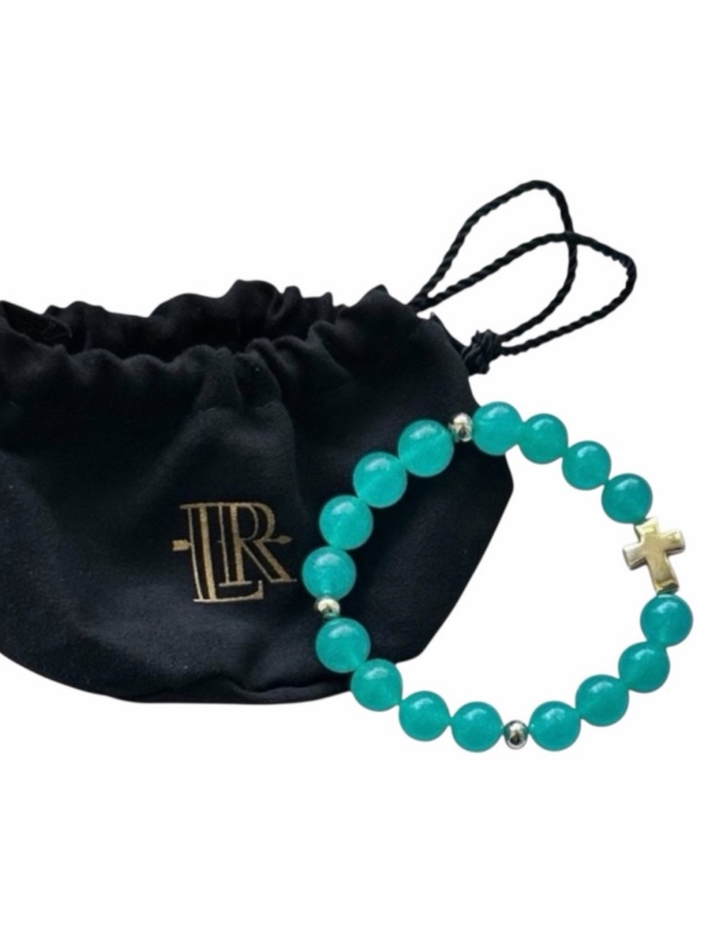 Lisa Robertson Ocean Blue Quartz 18K Gold over .925 Silver Cross Beaded Bracelet